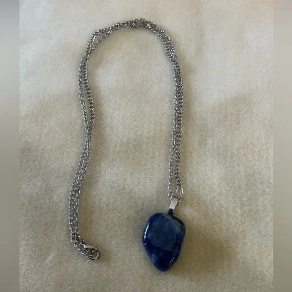 Handmade Up-cycled Chain Necklace with Stone tumbled Pendant - Picture 1 of 2